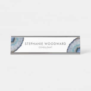 Elegant Blue Grey Agate Geode Desk Name Plate