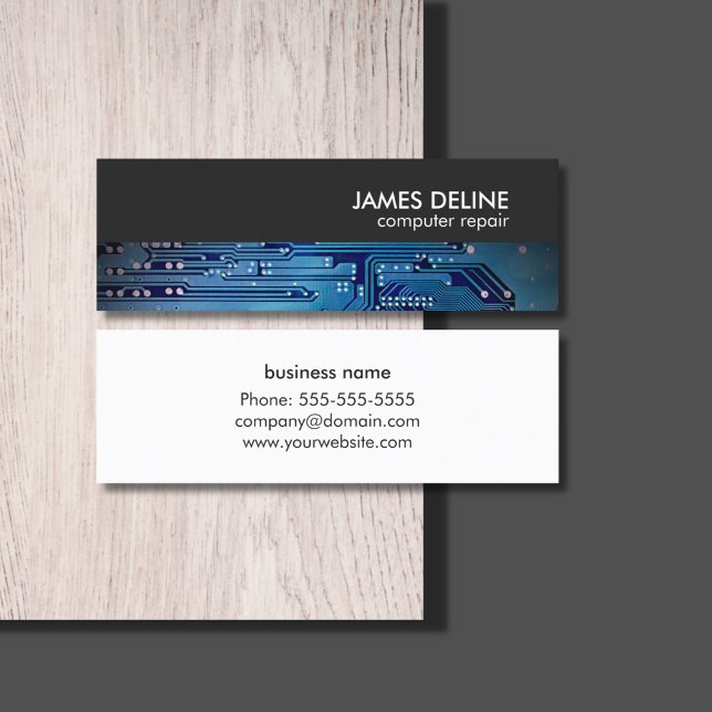Elegant Blue Grey Circuit Computer Repair Mini Business Card (Creator Uploaded)