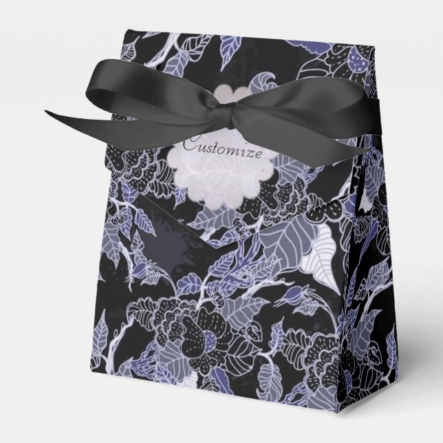 Elegant Blue & Grey Dark Floral Tent Favour Box (Front Side)