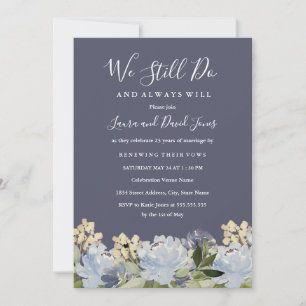 Elegant Blue Grey Floral Wedding Vow Renewal Invitation