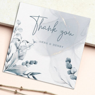Elegant Blue Grey Foliage Wedding  Thank You Card