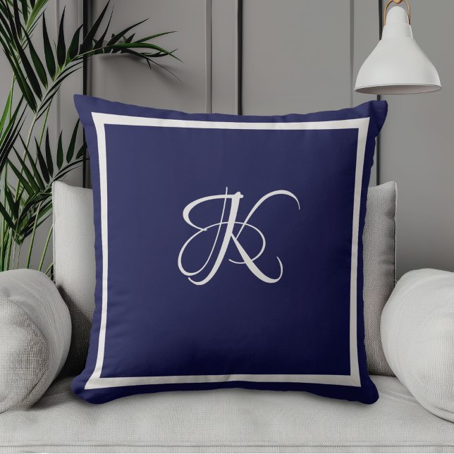 Elegant blue grey initial monogram cushion (Creator Uploaded)