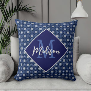 Elegant Blue Grey Initial Monogram Gift Cushion