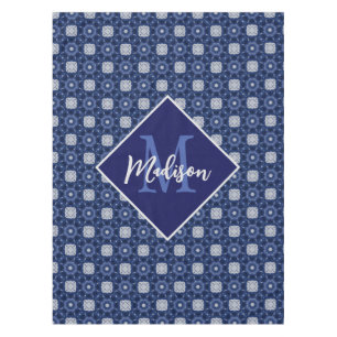 Elegant blue grey initial monogrammed tablecloth