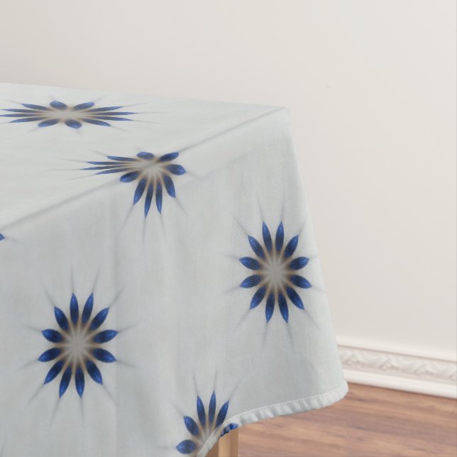Elegant Blue Grey Kaleidoscope Flower Pattern Tablecloth (In Situ)