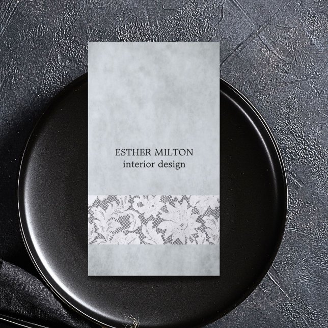 Elegant Blue Grey Lace Interior Designer Business Card (Creator Uploaded)