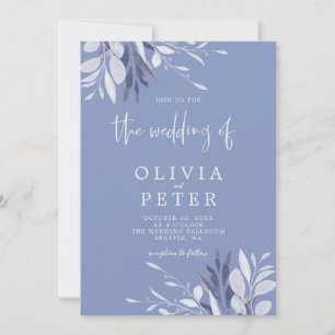 Elegant Blue Grey Leaves Botanical Wedding Invitation