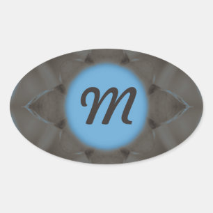Elegant Blue Grey monogram Oval Sticker