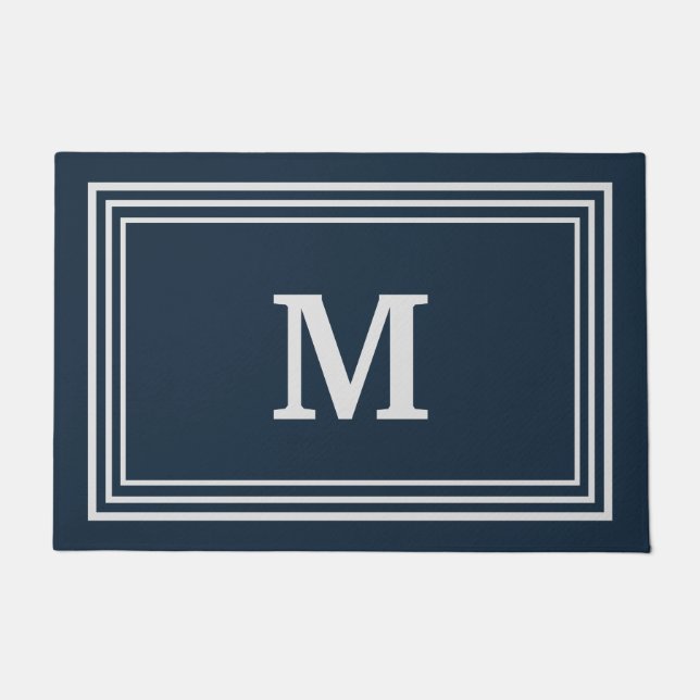 Elegant Blue Grey Monogrammed Doormat (Front)