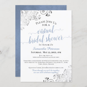 Elegant Blue & Grey on White Virtual Bridal Shower Invitation