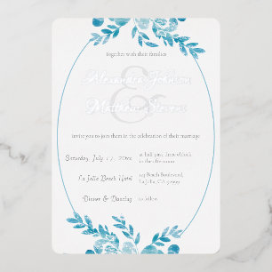 Elegant Blue Grey Photo Silver Floral Wedding