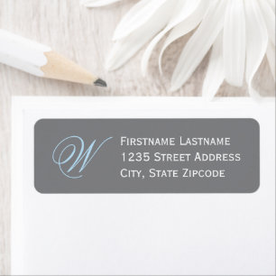 Elegant Blue Grey Script Monogram Address