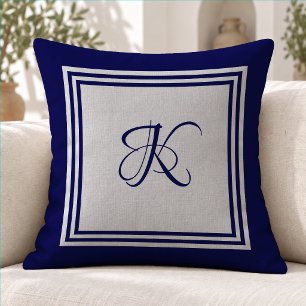 Elegant blue grey square pattern initial monogram cushion
