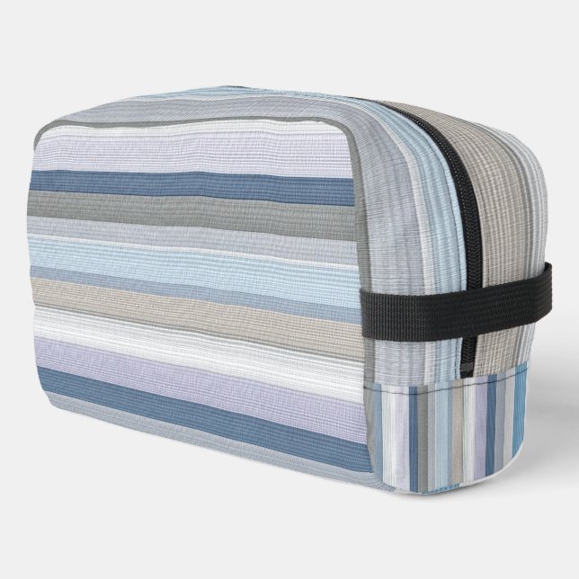 Elegant Blue Grey Vertical Stripes Pattern Dopp Kit (Left Corner)