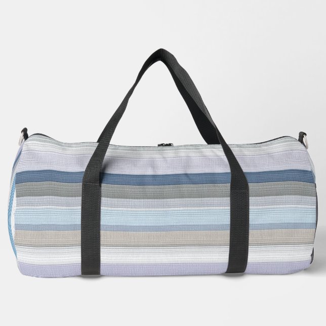 Elegant Blue Grey Vertical Stripes Pattern Duffle Bag (Front)