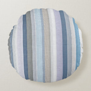 Elegant Blue Grey Vertical Stripes Pattern Round Cushion