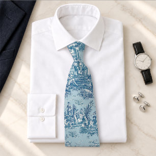 Elegant Blue Grey Vintage French Toile de Jouy Tie