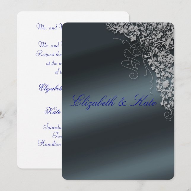 Elegant, Blue Grey, Wedding Invitation (Front/Back)