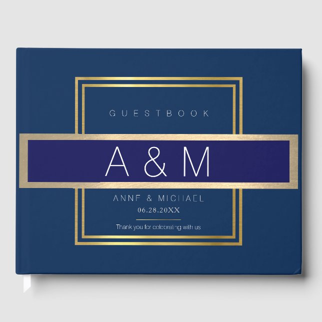 elegant blue guest messages guest book (Front)