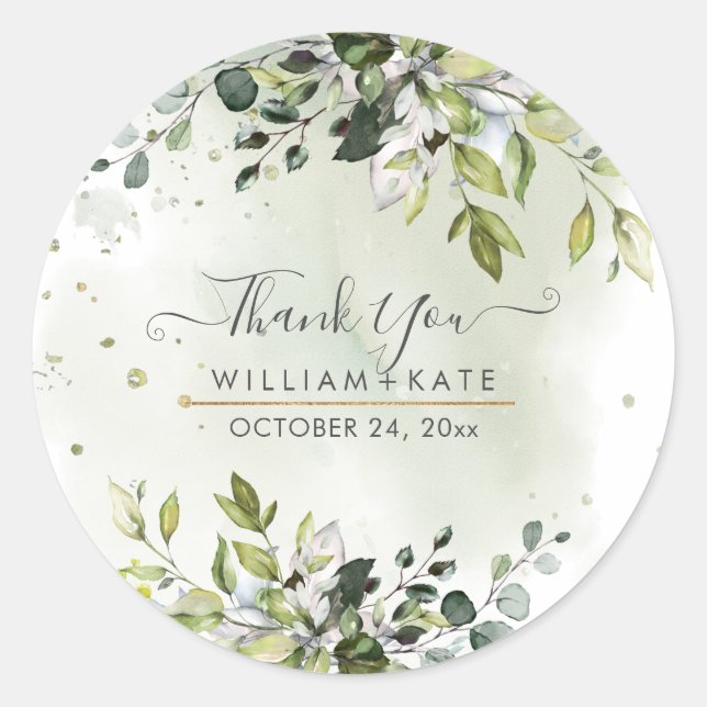 Elegant Blue Gum Eucalyptus Thank You Classic Round Sticker (Front)