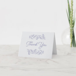 Elegant Blue Hand Drawn Floral Vines Thank You Card