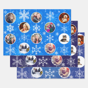 Elegant Blue Hanukkah Family Memories Photo Wrapping Paper Sheet