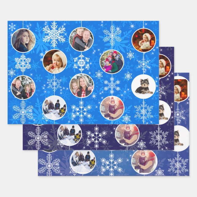 Elegant Blue Hanukkah Family Memories Photo Wrapping Paper Sheet (Set)