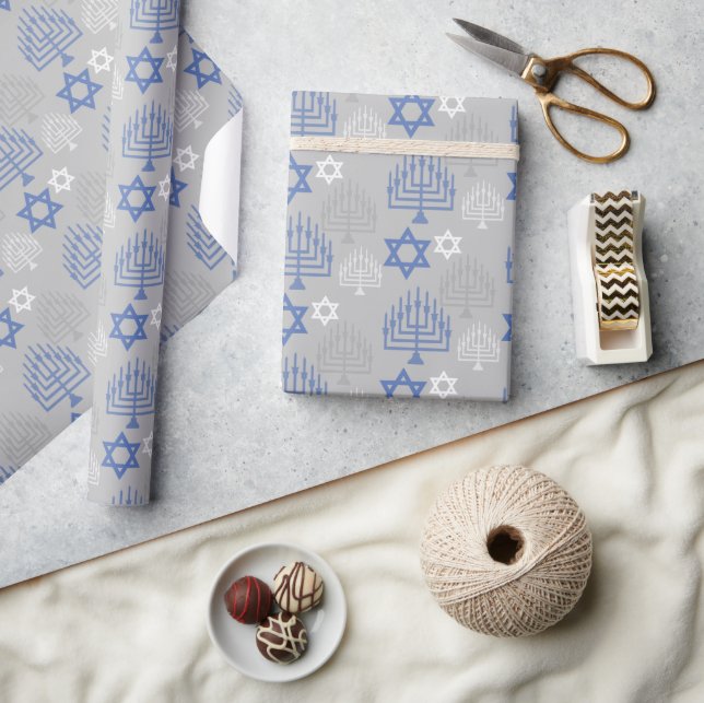 Elegant Blue Hanukkah Holiday Pattern Wrapping Paper (Crafts)