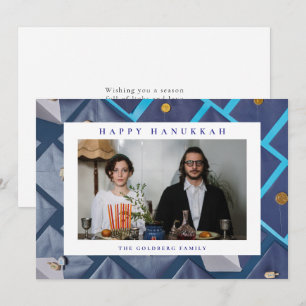 Elegant Blue Happy Hanukkah Family 1 Photo Holiday Card