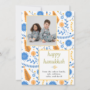 Elegant blue Happy Hanukkah Family 1 Photo Holiday Card