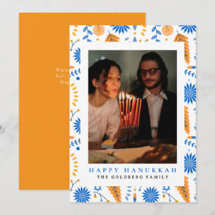 Elegant Blue Happy Hanukkah Family 1 Photo Holiday Card