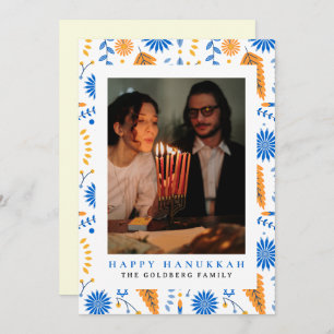 Elegant Blue Happy Hanukkah Family 1 Photo Holiday Card