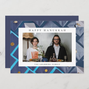 Elegant Blue Happy Hanukkah Family 1 Photo Holiday Card