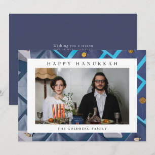 Elegant Blue Happy Hanukkah Family 1 Photo Holiday Card