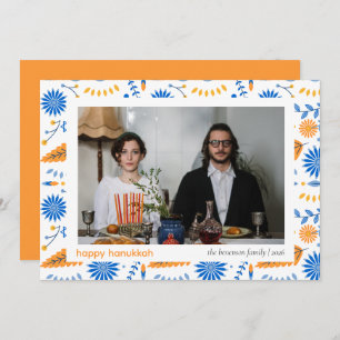 Elegant Blue Happy Hanukkah Family 1 Photo Holiday Card