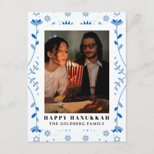 Elegant Blue Happy Hanukkah Family 1 Photo Holiday Postcard
