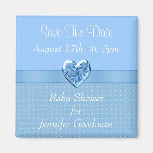 Elegant Blue Heart Jewel Save The Date Baby Shower Magnet