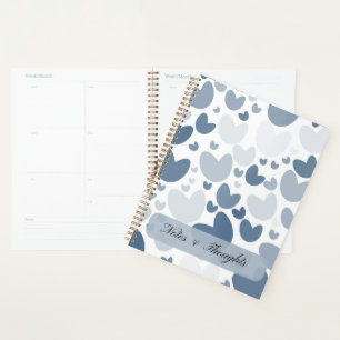 Elegant Blue Hearts Pattern Custom Name Planner