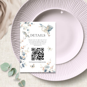 Elegant Blue Heron QR code Wedding Details Enclosure Card