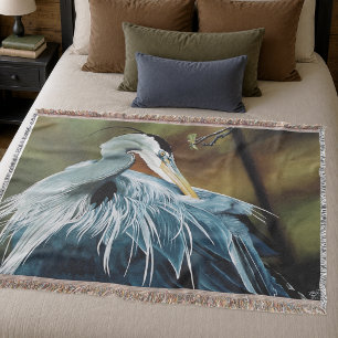Elegant Blue Heron Wildlife Bird Nature Throw Blanket