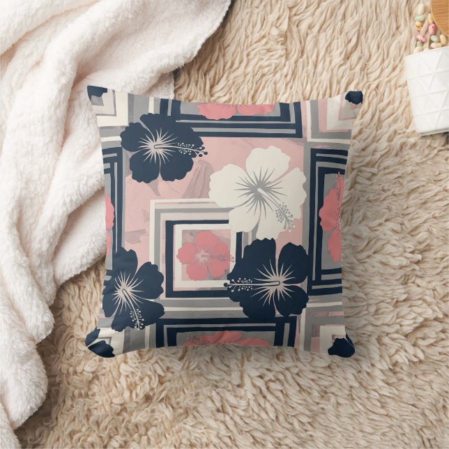 Elegant Blue Hibiscus Floral Pattern (10) Cushion (Blanket)