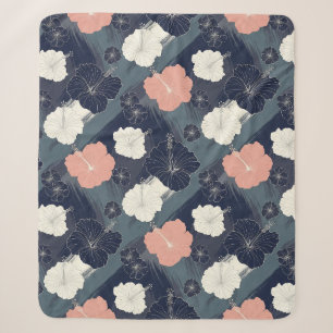 Elegant Blue Hibiscus Floral Pattern (10) Sherpa Blanket