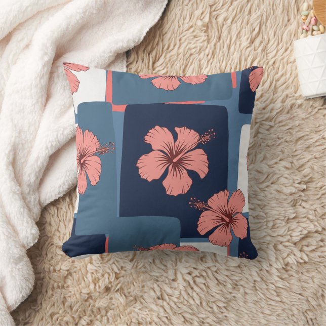 Elegant Blue Hibiscus Floral Pattern (11) Cushion (Blanket)