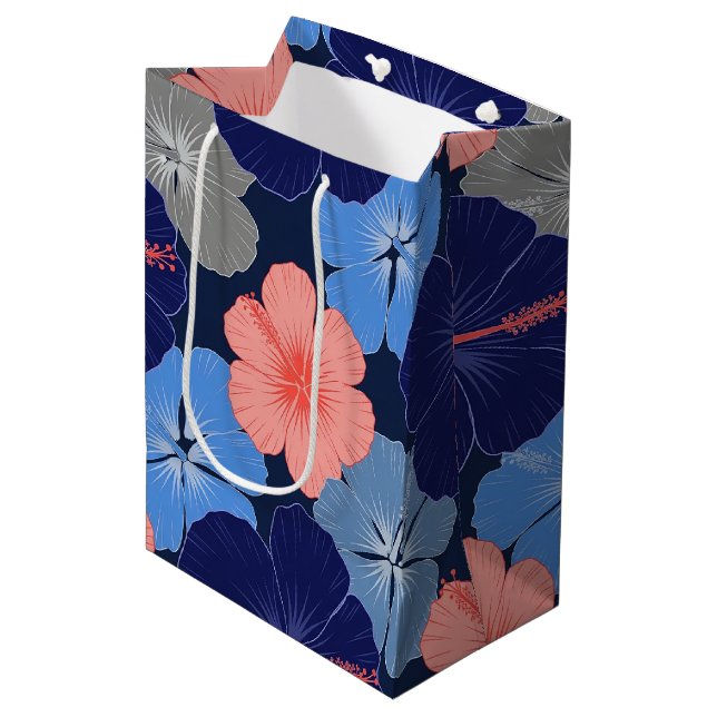 Elegant Blue Hibiscus Floral Pattern (11) Medium Gift Bag (Front Angled)