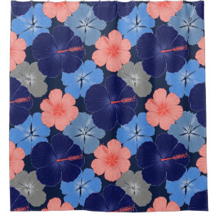 Elegant Blue Hibiscus Floral Pattern (11) Shower Curtain