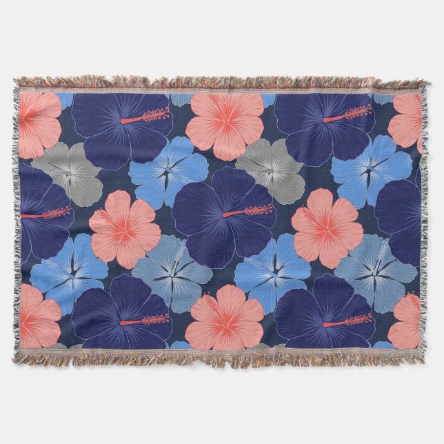 Elegant Blue Hibiscus Floral Pattern (11) Throw Blanket (Front)