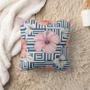 Elegant Blue Hibiscus Floral Pattern (12) Cushion