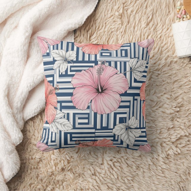 Elegant Blue Hibiscus Floral Pattern (12) Cushion (Blanket)