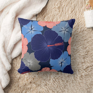 Elegant Blue Hibiscus Floral Pattern (13) Cushion