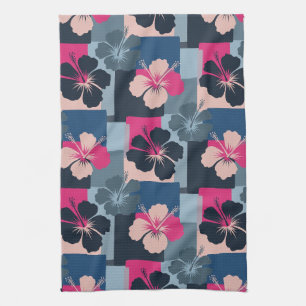 Elegant Blue Hibiscus Floral Pattern (13) Tea Towel